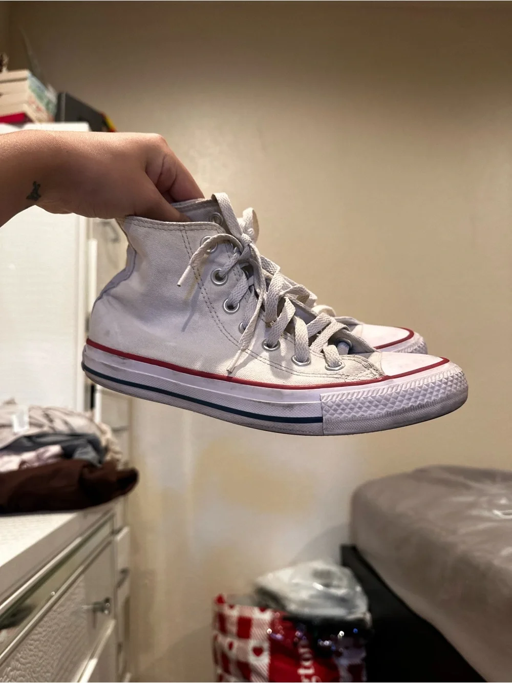 Converse White High-Top Sneakers with Red Trim